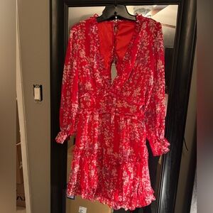 Floral Red Frilly Dress